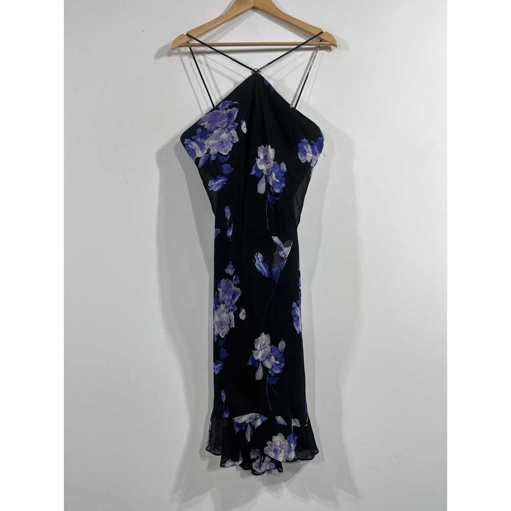 Evan-Picone VTG Y2K Fairy Grunge 90s Floral Halter Dress Ruffle Size 14 Event